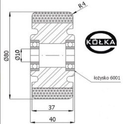 Koło fi. 80 mm aluminiowo-poliuretanowe, N: 300kg, otw.10 wąskie / A1PL