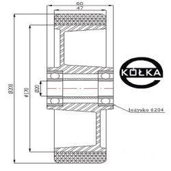 Koło fi. 200 mm aluminiowo-poliuretanowe, N: 500kg otw.20 / A60P