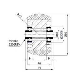 Koło fi. 80 mm aluminiowo-poliuretanowe, N: 300kg, otw.10 radialna oponka / A1PR