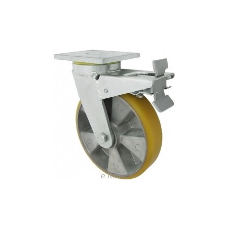 Koło fi. 125 mm aluminiowo-poliuretanowe w obud. skrętnej z hamulcem spawanej, N: 300kg / A25PDH