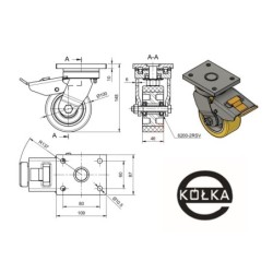 Koło fi. 100 mm aluminiowo-poliuretanowe w obud. Skrętnej  spawanej z hamulcem, N: 300kg / A15PDH