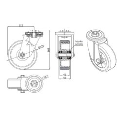 Koło fi. 125 mm aluminiowo-poliuretanowe w obud. skrętnej z otw. N: 250kg, otw.12,5 / A27PW