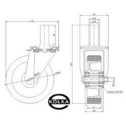 Koło fi. 160 mm aluminiowo-poliuretanowe w obud. z bolcem 25, N: 200kg / A44P*25