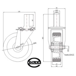 Koło fi. 160 mm aluminiowo-poliuretanowe w obud. z bolcem 28, N: 200kg / A44P*28