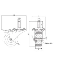 Koło fi. 80 mm aluminiowo-poliuretanowe  w obud. z trzpieniem M10, N: 100kg / A7PH*M10