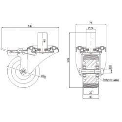 Koło fi. 80 mm aluminiowo-poliuretanowe  w obud. z bolcem 24, N: 100kg / A7PH*24