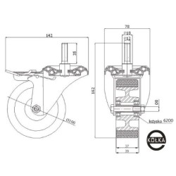 Koło fi. 100 mm aluminiowo-poliuretanowe w obud. z trzpieniem M12 i hamulcem, N: 100kg / A16PH*M12