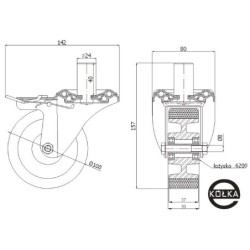 Koło fi. 100 mm aluminiowo-poliuretanowe w obud. z bolcem 24 i hamulcem, N: 100kg / A16PH*24
