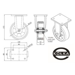 Koło fi. 125 mm aluminiowo-poliuretanowe w obud. stałej spawanej, N: 300kg / A23PD