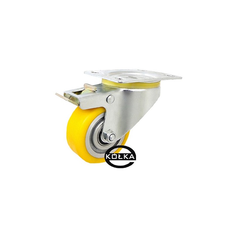 Koło fi. 100 mm aluminiowo-poliuretanowe w obud. skrętnej z hamulcem, N: 150kg / A15PH Koło fi. 100 mm aluminiowo-poliuretanowe w obud. skrętnej z hamulcem, N: 150kg / A15PH