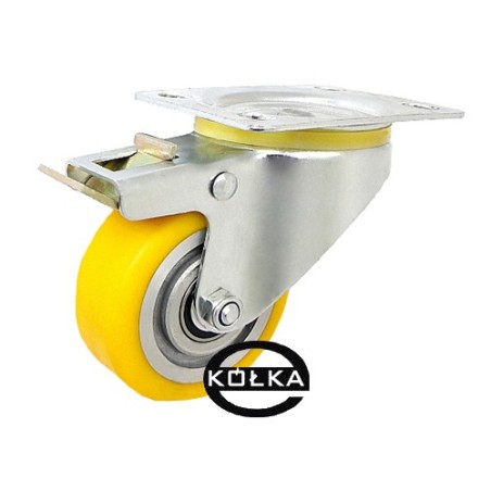 Koło fi. 100 mm aluminiowo-poliuretanowe w obud. skrętnej z hamulcem, N: 150kg / A15PH