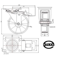 Koło fi. 160 mm aluminiowo-poliuretanowe w obud. skrętnej z hamulcem, N: 400kg / A45PWH