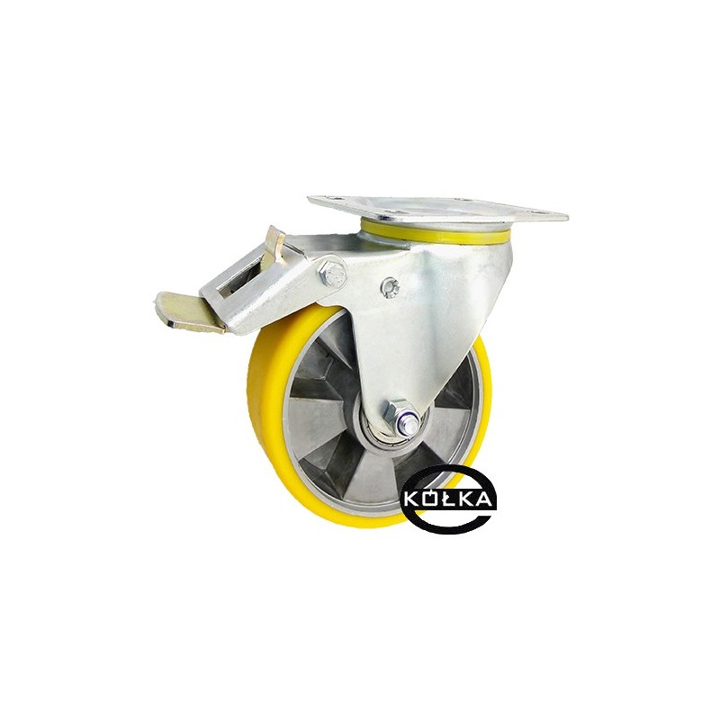 Koło fi. 160 mm aluminiowo-poliuretanowe w obud. skrętnej z hamulcem, N: 400kg / A45PWH