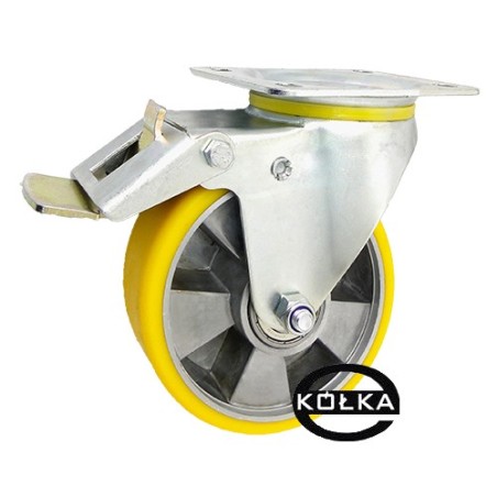Koło fi. 160 mm aluminiowo-poliuretanowe w obud. skrętnej z hamulcem, N: 400kg / A45PWH