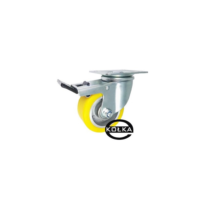Koło fi. 100 mm aluminiowo-poliuretanowe w obud. skrętnej z hamulcem, N: 250kg / A15PWH