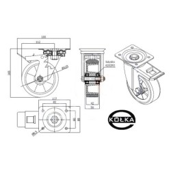 Koło fi. 125 mm aluminiowo-poliuretanowe w obud. skrętnej z hamulcem, N: 300kg / A25PWH