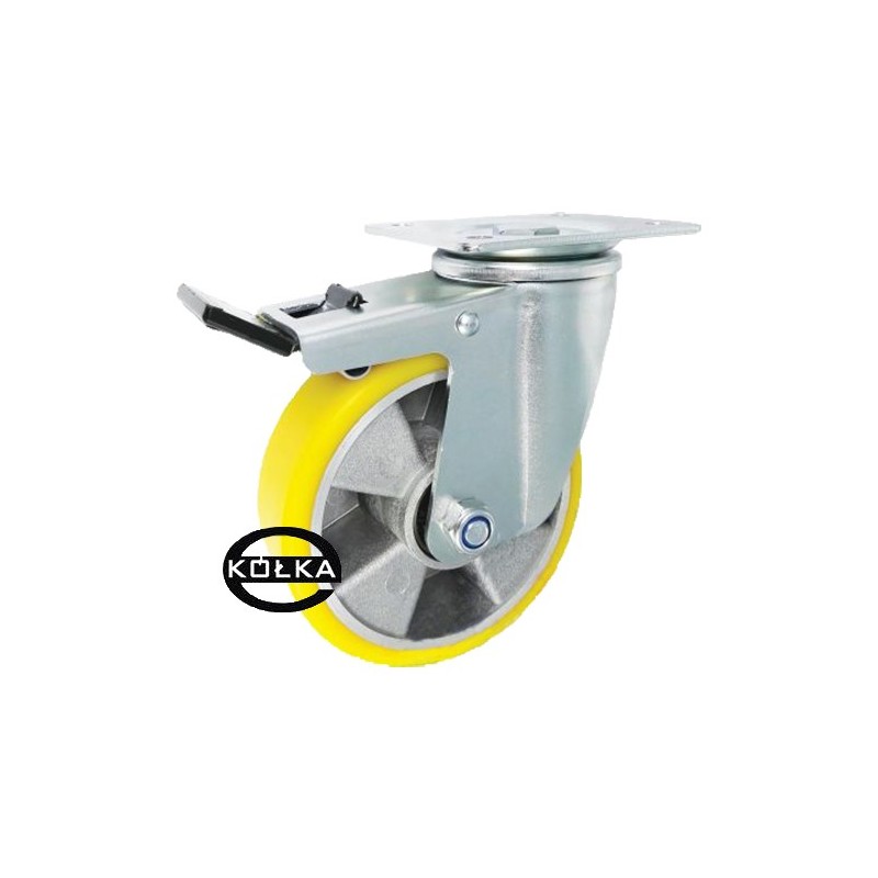 Koło fi. 125 mm aluminiowo-poliuretanowe w obud. skrętnej z hamulcem, N: 300kg / A25PWH