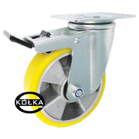 Koło fi. 125 mm aluminiowo-poliuretanowe w obud. skrętnej z hamulcem, N: 300kg / A25PWH