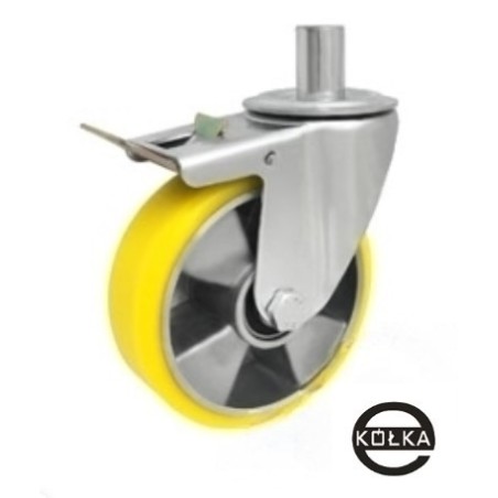 Koło fi. 125 mm aluminiowo-poliuretanowe w obud. z bolcem 24 i hamulcem, N: 100kg, RADIALNA OPONKA / A26MPRH*24