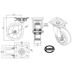 Koło fi. 125 mm aluminiowo-poliuretanowe w obud. skrętnej, N: 300kg / A22PW