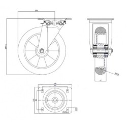 Koło fi. 200 mm aluminiowo-poliuretanowe w obud. skrętnej, N: 300kg / A62PR