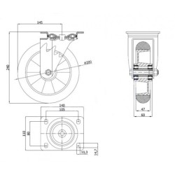 Koło fi. 200 mm aluminiowo-poliuretanowe w obud. skrętnej, N: 400kg / A62PRW