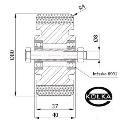 Koło fi. 80 mm aluminiowo-poliuretanowe + tuleja, N: 300kg / A2PL