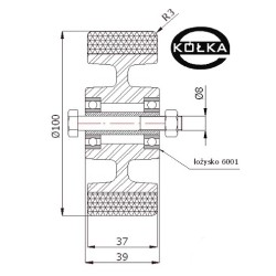 Koło fi. 100 mm aluminiowo-poliuretanowe + tuleja, N: 300kg, wąskie / A11PL