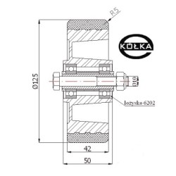 Koło fi. 125 mm aluminiowo-poliuretanowe + tuleja, N: 300kg / A21P