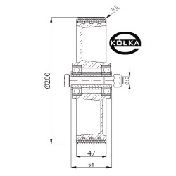 Koło fi. 200 mm aluminiowo-poliuretanowe + tuleja, N: 500kg / A61P