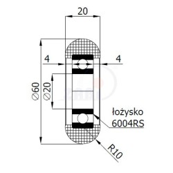 rolka tworzywowa fi. 60 zaokrąg łoż 6004/RC-60-20/20