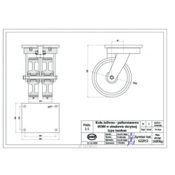 Zestaw kołowy, tandem fi. 200mm skrętny spawany, do 1600kg / 62ZP2