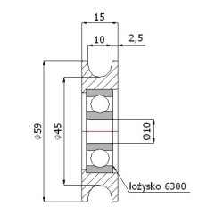 Rolka metalowa fi. 59 mm na linkę 10mm / CM59/10Ł