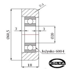 Rolka metalowa fi. 60,5 mm do bram z łożyskiem / R-60,5-M