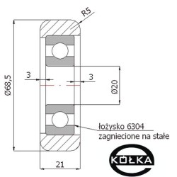 Rolka fi. 68,5 mm metalowa z łożyskiem do RN-80 / RN-68,5/80