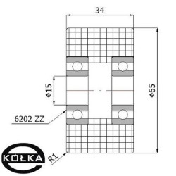 Rolka tworzywowa fi. 65 mm otw.15mm / R-65-34/15