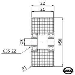 Rolka tworzywowa fi. 50 mm otw.5mm / R-50-22/5