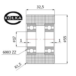 Rolka tworzywowa fi. 55 mm otw.17mm / R-55-33/17