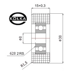 Rolka tworzywowa fi. 38 mm łożyskiem, do bram  / R-38