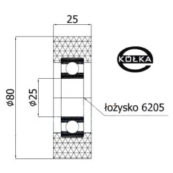 Rolka tworzywowa fi. 80 mm otw.25mm / R-80-25/25