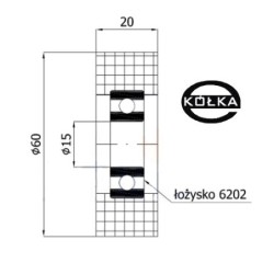 Rolka tworzywowa fi. 60 mm otw.15mm / R-60-20/15