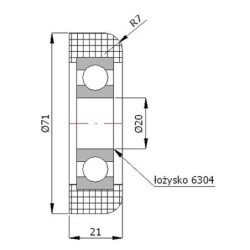 Rolka fi. 71 mm tworzywowa z łożyskiem, do bram / R-71