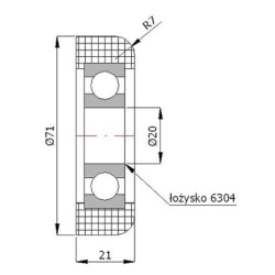Rolka tworzywowa fi. 71 mm z łożyskiem, do bram / R-71