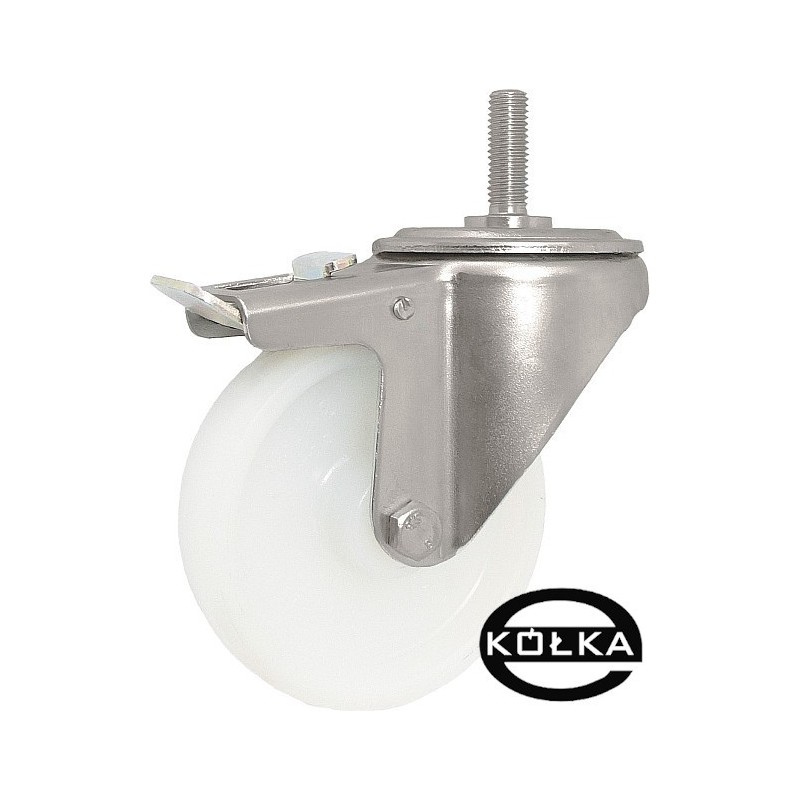 Koło fi. 80mm w obud. nierdz. z trzpieniem M12 i hamulcem  / 7BXH*M12