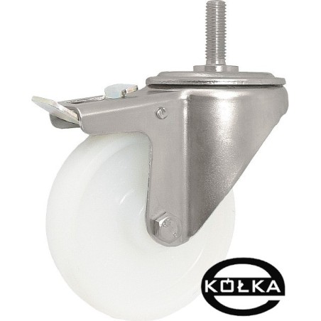 Koło fi. 80mm w obud. nierdz. z trzpieniem M12 i hamulcem  / 7BXH*M12